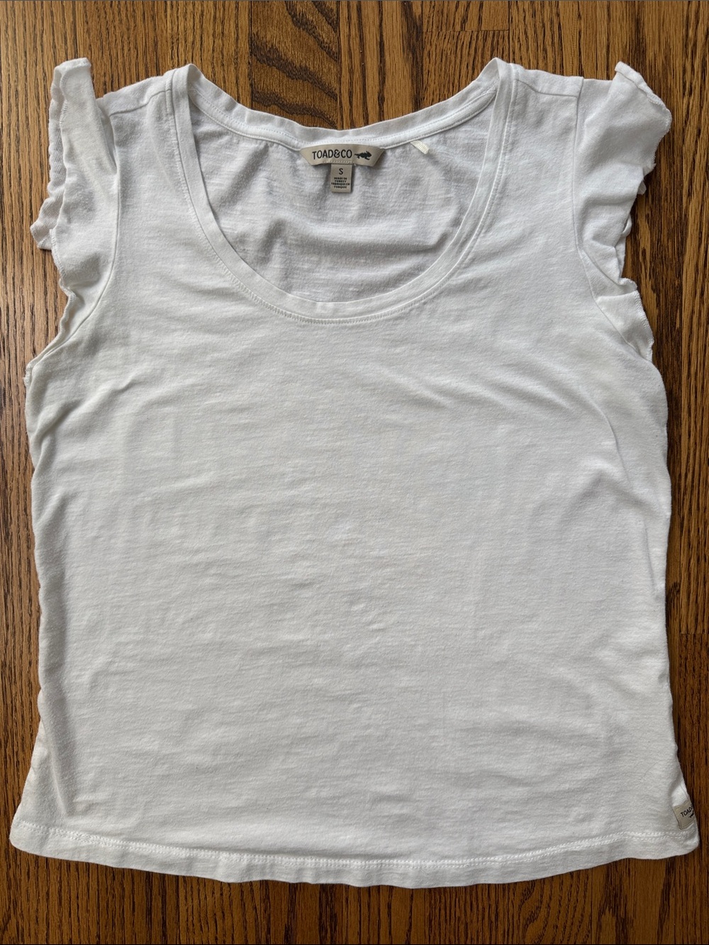Toad&Co White Scoop Neck Ruffle Cap Sleeve Tee